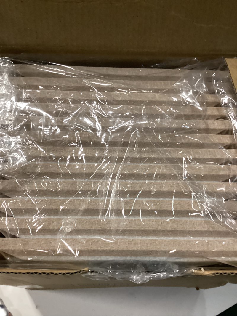 Condition photo showing New/Like New for 12-pack acoustic panels, 16"x12"x0.4" large acoustic wall panels, self-adhesive noise absorbing panels for recording studios, off-white+camel decorative acoustic panels chevron peak design off-white+camel