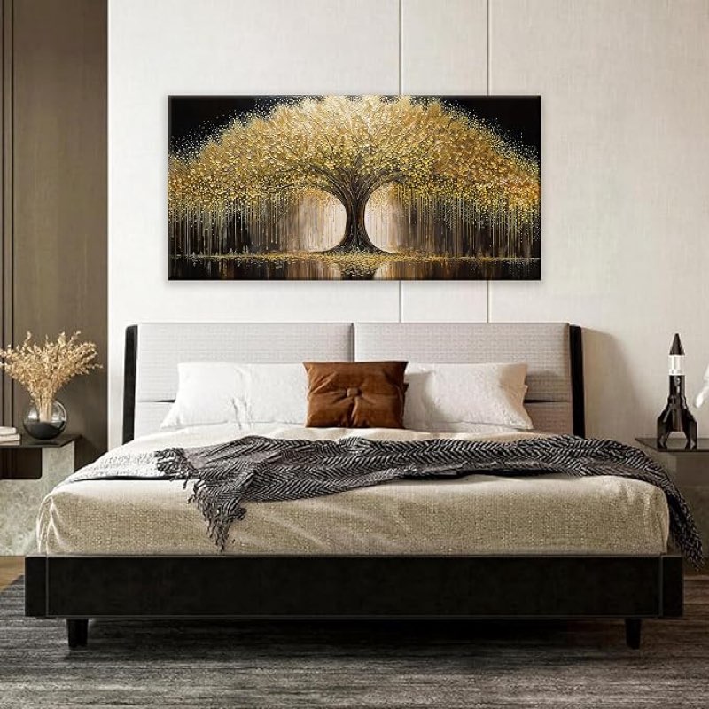 Golden Tree Of Life Wall Art Decor Prints Ready To Hang Room Wall Decor Modern Wall Art For Living Room Kitchen Office Canvas Prints Bedroom Decor 24x48 Inch