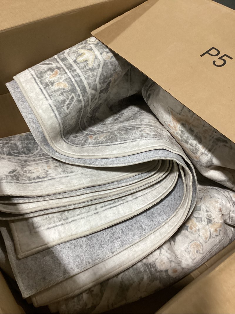 Condition photo showing As Is for GENIMO 10x12 Area Rugs for Living Room, Non Slip Machine Washable Vintage Rugs, Low Pile Lightweight Chenille Print Large Rug for Bedroom, Dining Room, Home Office, Light Taupe Brown Taupe 10' x 12' (Rectangular)