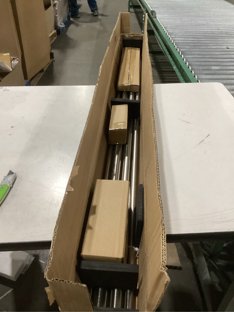 Condition photo showing New/Like New for 1 Inch Double Curtain Rods 72 to 144 Inches, Adjustable Telescoping Window Drapery Rod, Dual Heavy Duty Curtain Rods with Iron-Finials for Sliding Glass Door, Patio, Bedroom, Kitchen, Brushed Nickel 72"-144" Brushed Nickel