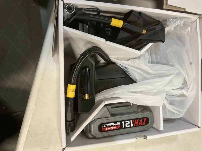 Condition photo showing Good Condition for avapow t12 portable tire inflator, 160 psi cordless dual power air compressor with rechargeable battery, digital gauge and 12v car adapter