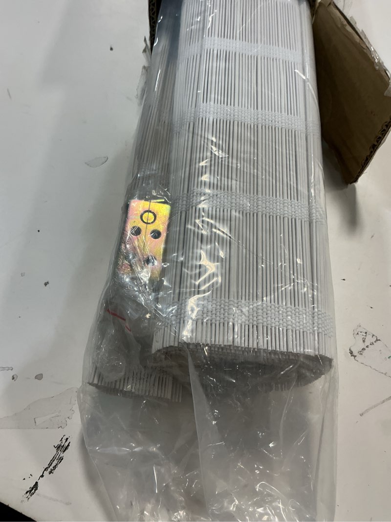 Condition photo showing Good Condition for Sunbox Cordless Bamboo Roman Shade Blind, Woven Wood Roman Shades, Light Filtering Natural Bamboo Shades for Windows, French Doors, 27" W x 64" H, Pearly White 27"W x 64"H Pearly White