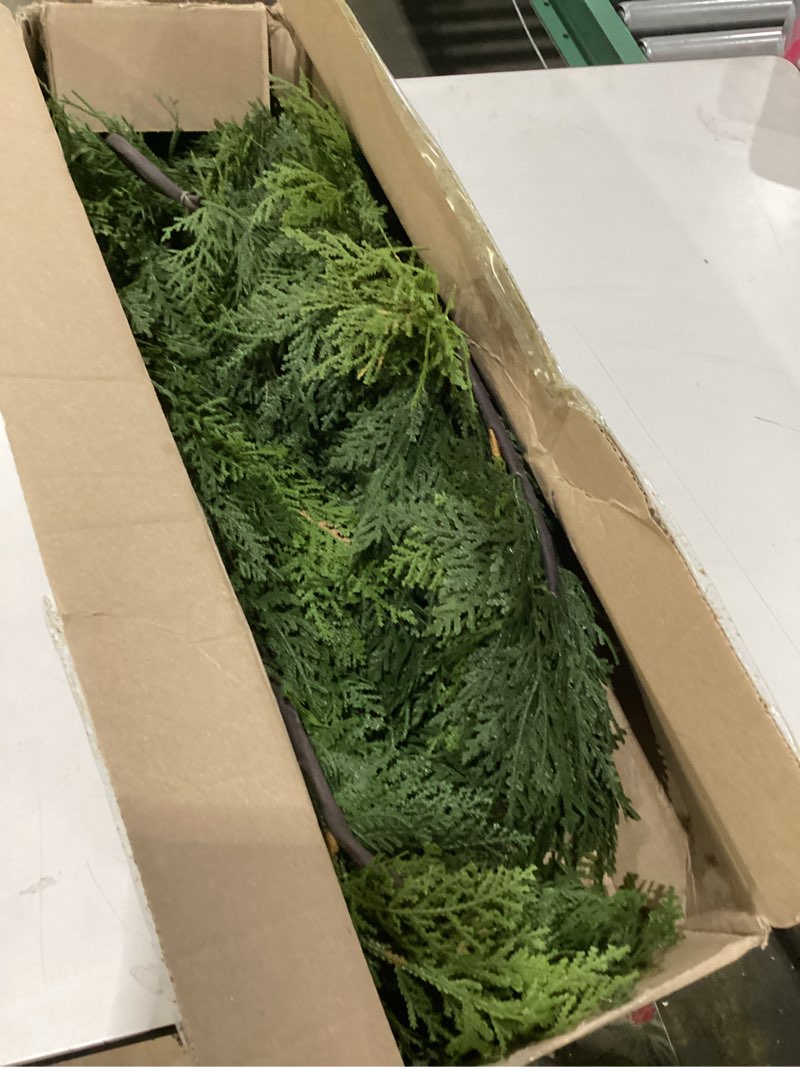 Condition photo showing New/Like New for SHareconn 9FT Christmas Cedar Garland Decoration, Artificial Realistic Faux Cypress Greenery Garland for Winter Mantle Table Stairs Railing Fireplace Holiday Indoor Outdoor Decor, 9 FT