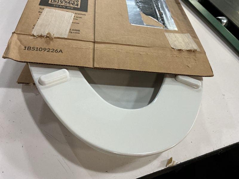 Condition photo showing As Is for mayfair 1847slow 000 kendall slow-close  removable enameled wood toilet seat that will never loosen  1 pack elongated - premium hinge  white