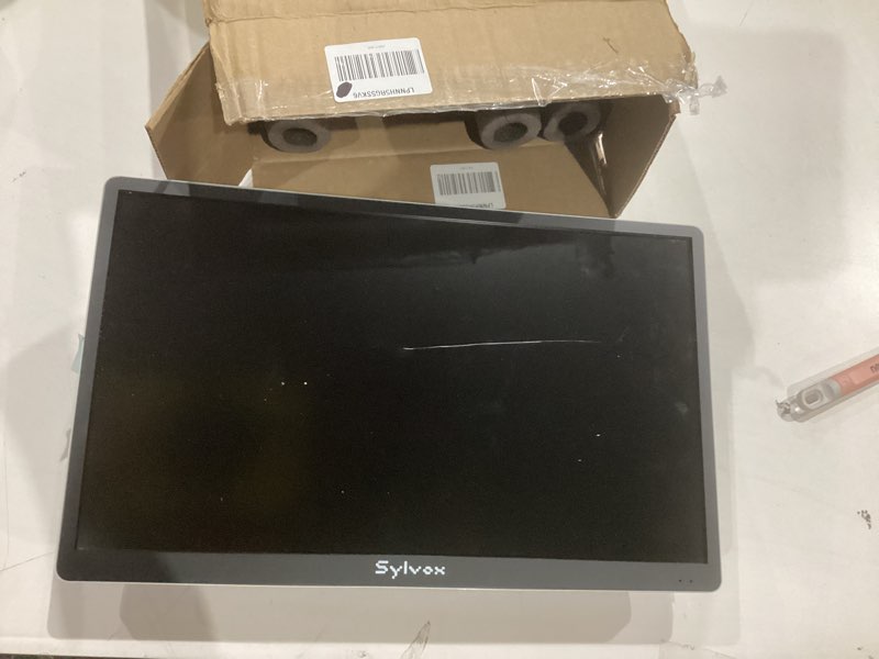 Condition photo showing As Is for sylvox kitchen tv, small smart tv for kitchen, 15.6 inch 1080p full hd under cabinet tvs, google smart television with voice remote control wifi bluetooth chromecast 2 speakers, compact & foldable