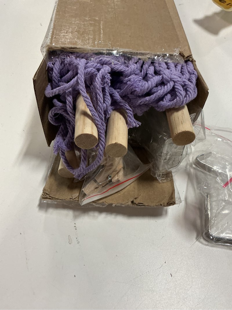 Condition photo showing Good Condition for 3 Tier Stuffed Animal Storage Shelf Net, 24x39 Inch Large Plushie Net w/LED Light & Clips for Mini Medium Squishmallow, Purple Boho Macrame Wall Toy Holder Display for Nursery Kids Girls Boys Light Purple Large-3 Tier