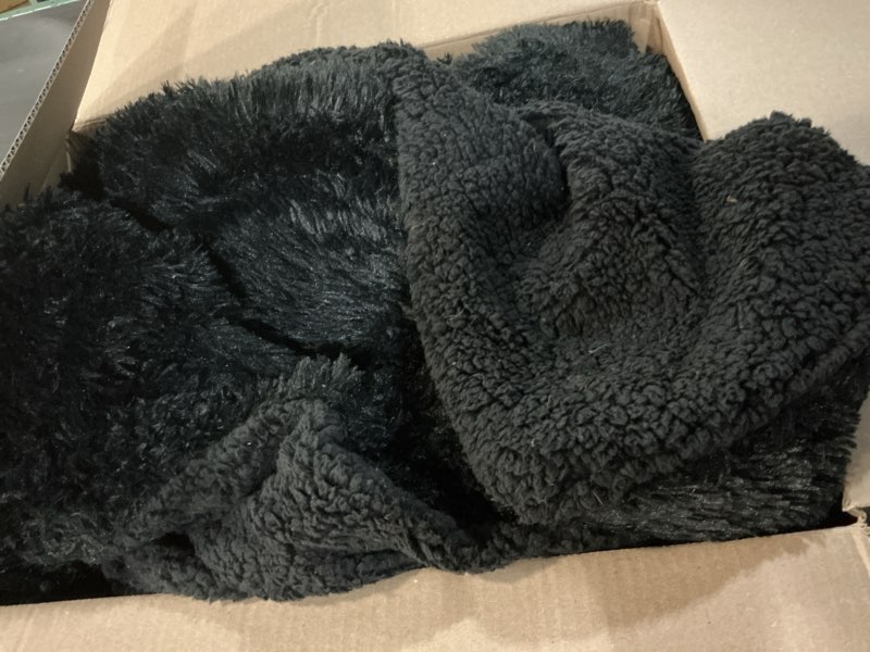 Condition photo showing As Is for Bedsure GentleSoft Fluffy Black King Size Blanket for Bed, Thick Soft Sherpa Faux Fur Fleece Bedding Fuzzy Plush Winter Warm Heavy Oversize Large King Blanket, Cozy Black Gifts for Men Women, 108x90 07- Black King (108" x 90")