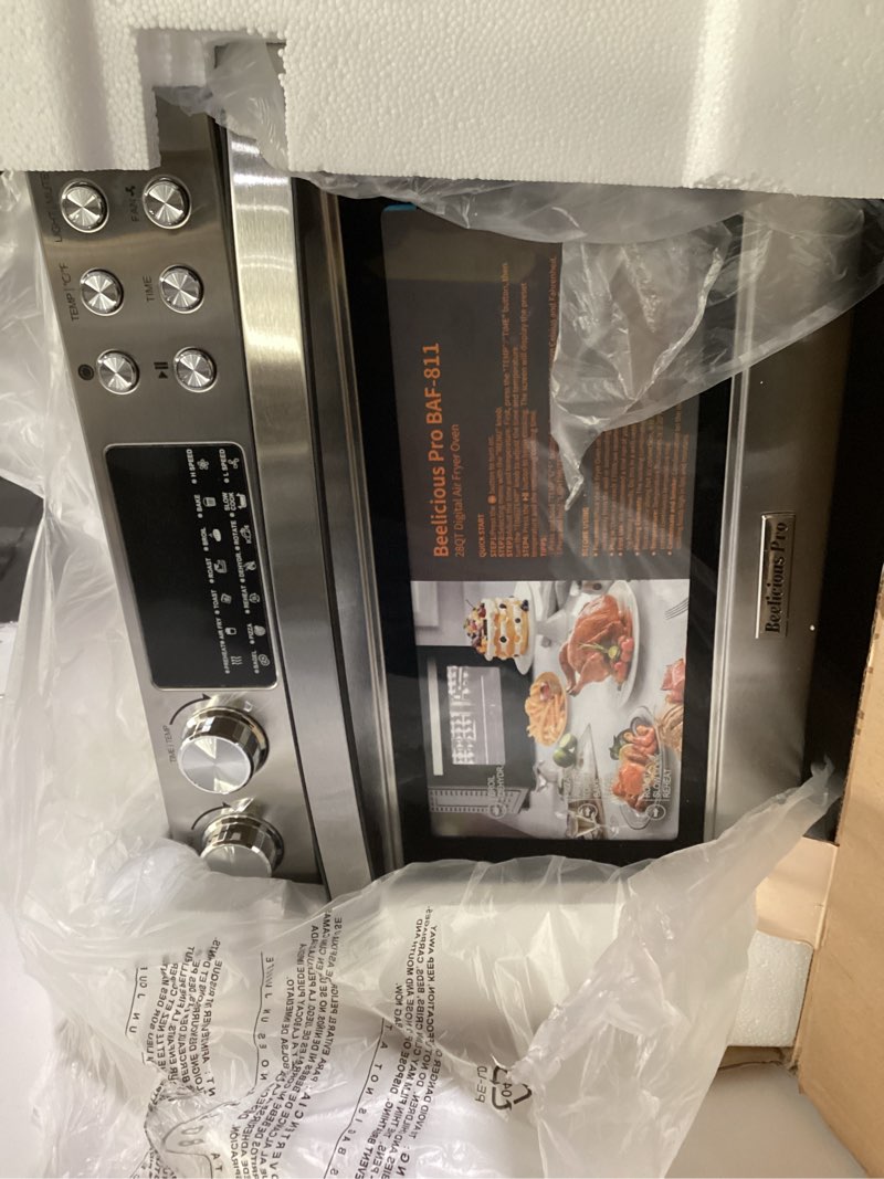 Condition photo showing New/Like New for 28QT Air Fryer Toaster Oven Combo, Large 12-in-1 Convection Countertop Oven with 3-Layer Cooking, Rotisserie for Chicken, 6 Heating Tubes, Fast Preheat, Fit 11" Pizza, All Accessories, Stainless Steel