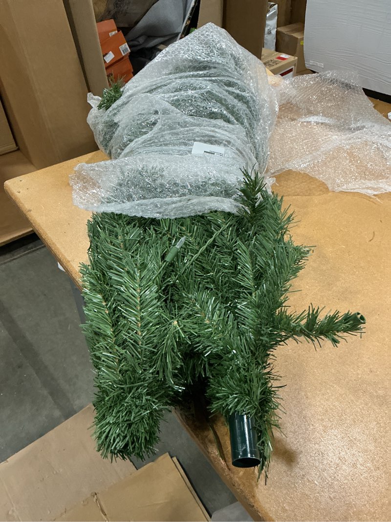 Condition photo showing As Is for national tree company 7 ft pre-lit dunhill fir full artificial christmas tree, 700 clear lights, 2,144 tips, includes stand, green