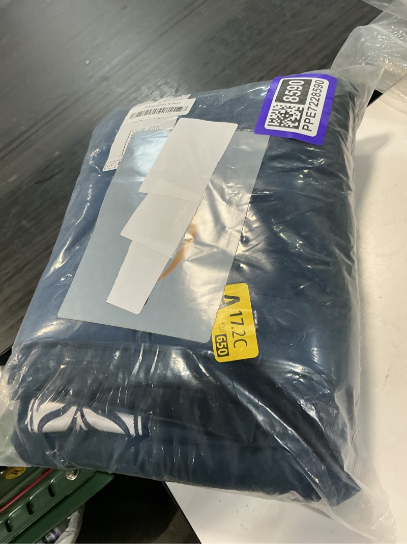 Condition photo showing New/Like New for nicetown rod pocket embroidered trim velvet curtains, 2 panels, navy blue, 52" wide, 84" long thick thermal insulated room darkening drapes, elegant window panels for bedroom living room 1 - embroidered trim - navy blue 52"w x 84"l (pack of 2)