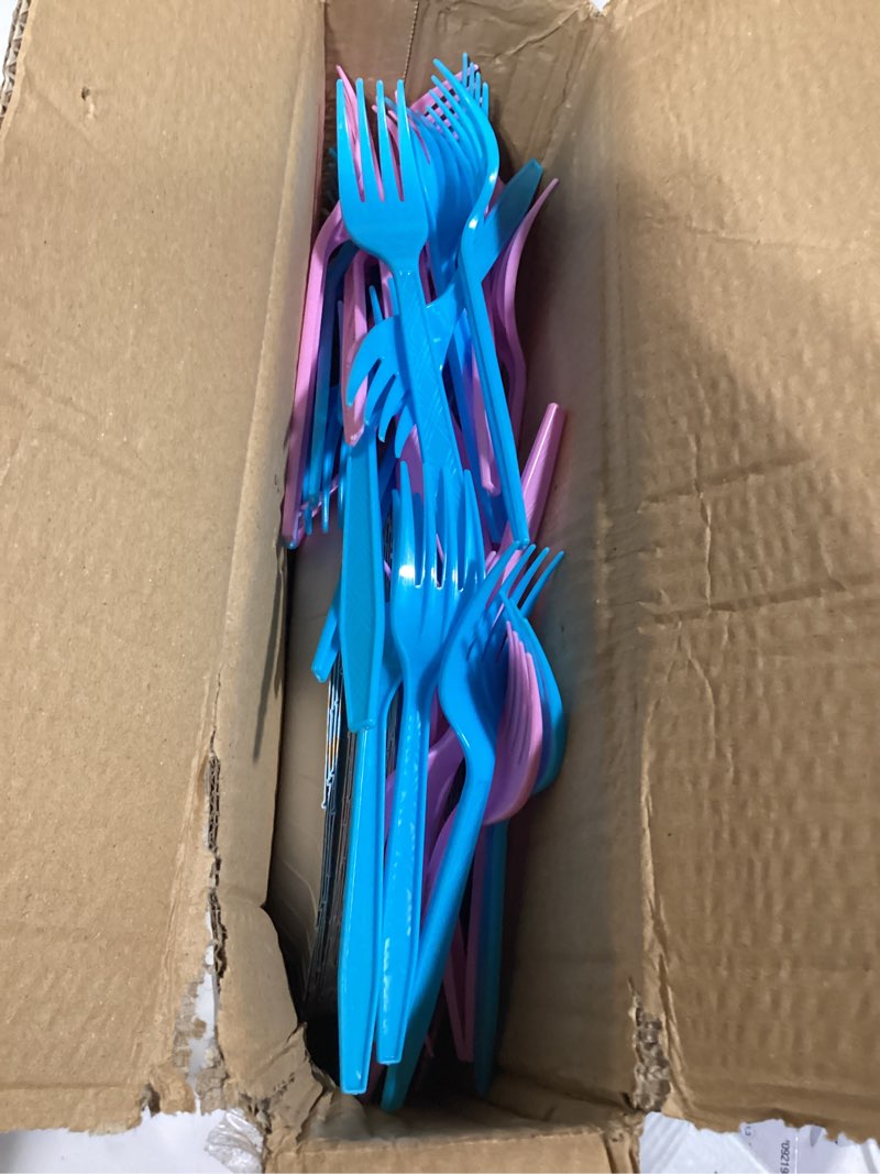 Condition photo showing As Is for gisgfim 50 guests gender reveal party supplies baby shower party tableware gender reveal plates and napkins plastic forks boys girls blue and pink paper plates for baby shower wedding birthday 200pcs gender reveal theme