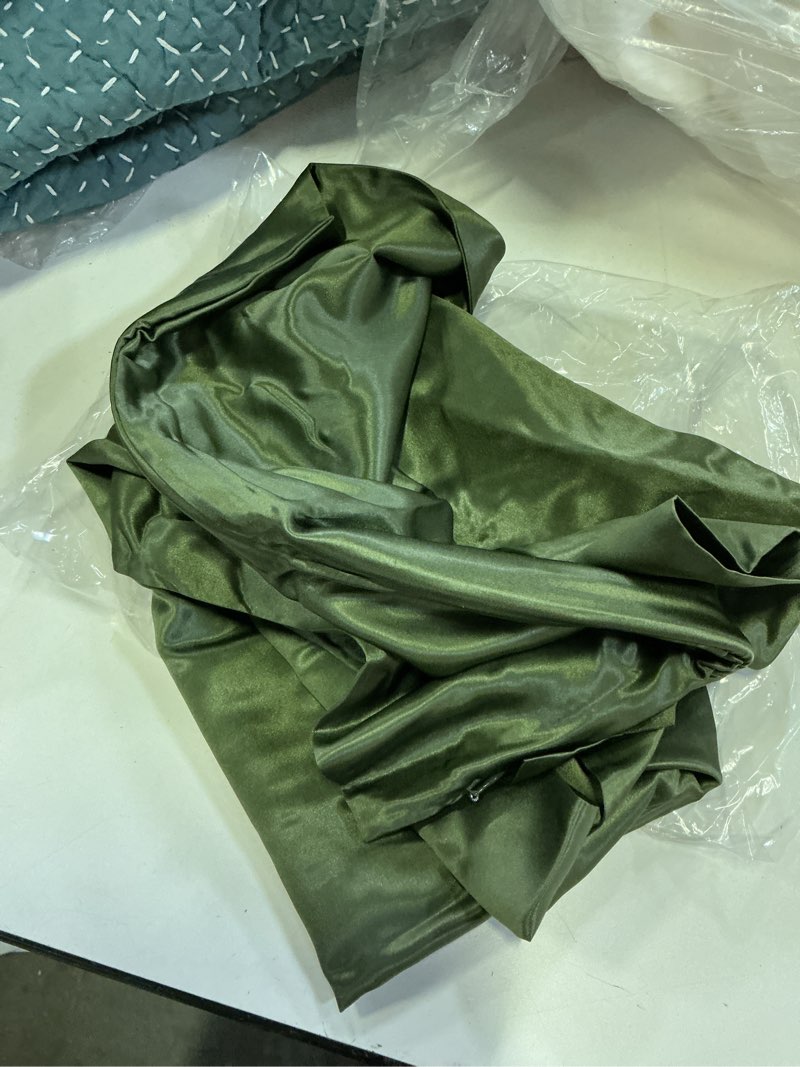 Condition photo showing New/Like New for 100% mulberry silk pillowcase, king, dusty olive