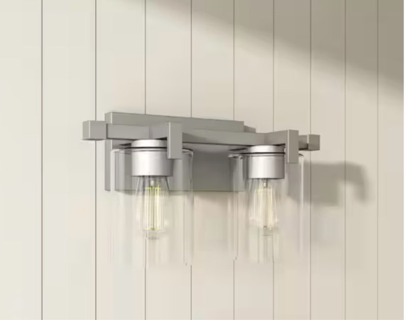Salvirola 16 in. Modern 2-Light Brushed Nickel Dimmable Vanity Light with Clear Glass Shade