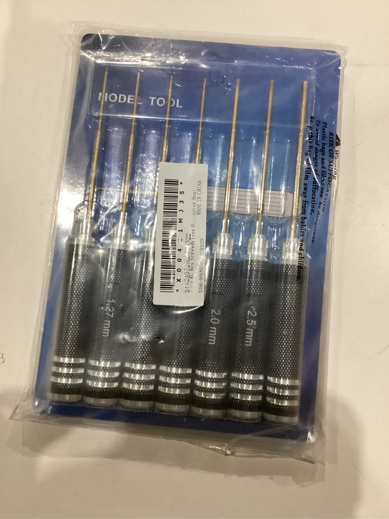 Condition photo showing As Is for HARFINGTON 7pcs RC Hex Screwdriver 0.9mm 1.27mm 1.3mm 1.5mm 2mm 2.5mm 3mm Titanium Hexagon Screwdrivers Wrench RC Hex Driver Repair Tool for RC Models Car Helicopter Boat