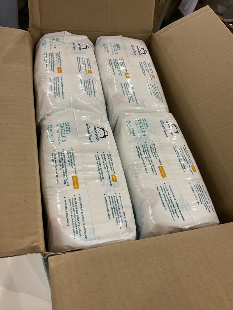 mama bear gentle touch diapers, 168 diapers- 4 packs of 42, size 3