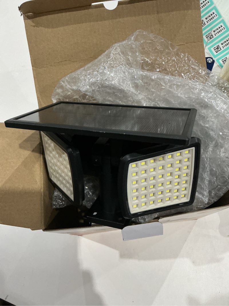 Condition photo showing Good Condition for mihani solar flood lights outdoor, 2500lm motion sensor security lights with 270° wide angle, ip65 waterproof, 3 heads solar outdoor lights for patio, yard, house, garage (non-remote, 2 pack) non-remote-2 pack