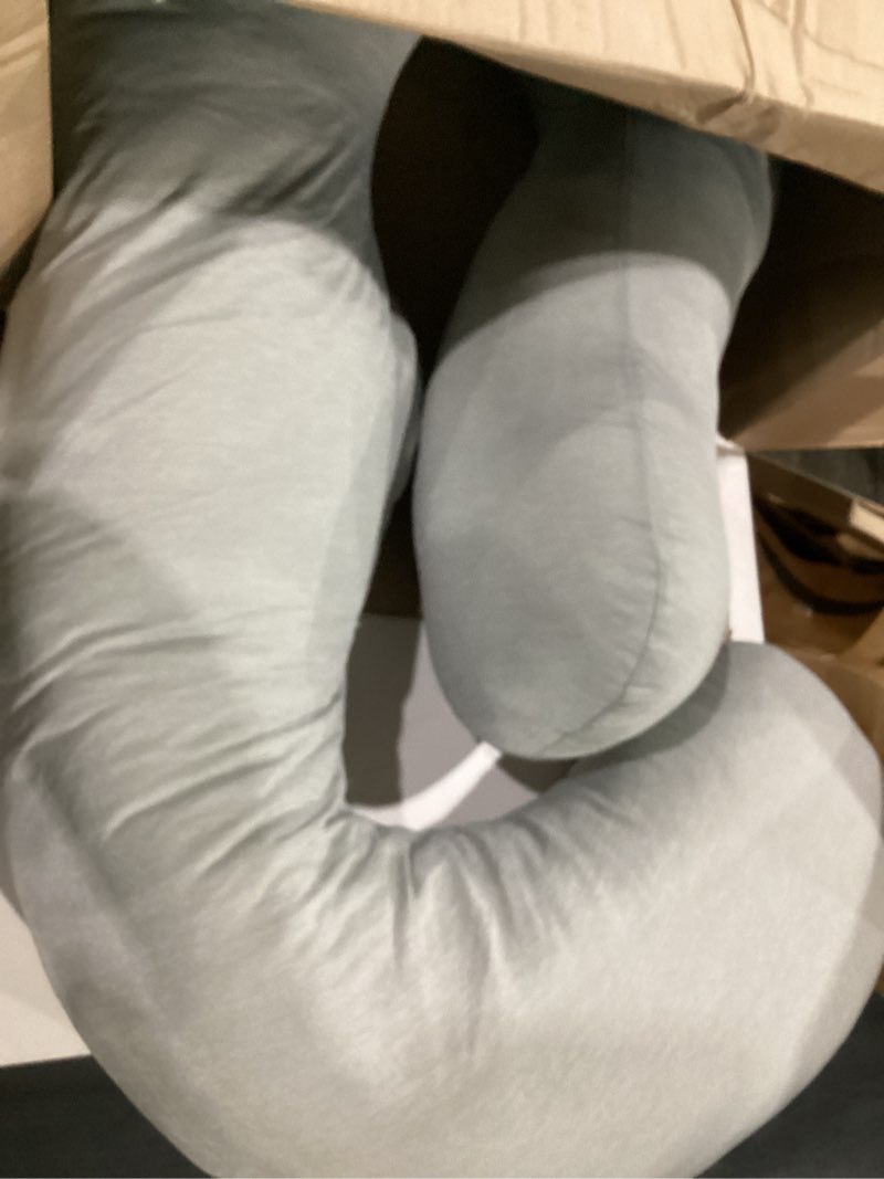 Condition photo showing As Is for momcozy pregnancy pillows for side sleeping, j shaped maternity body pillow for pregnancy, soft pregnancy pillow with jersey cover for head neck belly support, grey