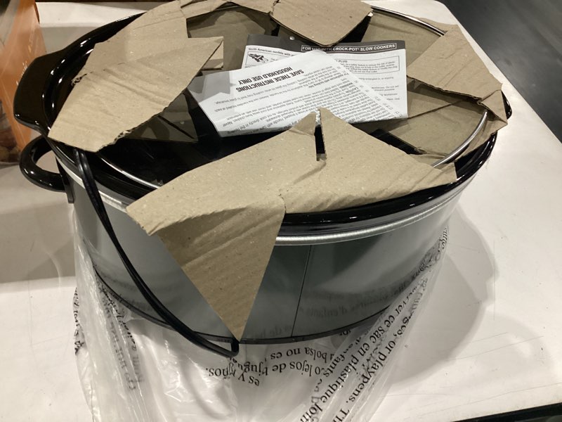 Condition photo showing Good Condition for **untested** crock-pot 7-quart manual slow cooker, family size serves 8+ people & fits 6-lb roast, removable stoneware with warming setting, dishwasher safe for easy cleanup, charcoal 7-quart charcoal