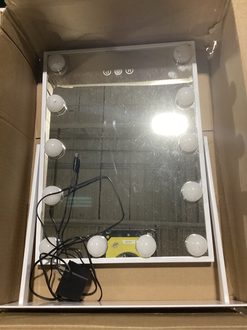 Condition photo showing Good Condition for HIEEY Hollywood Vanity Mirror with 12 Dimmable Bulbs Lights, Three Color Lighting Modes, and 5X Magnification, Smart Touch Control, 360°Rotation (White,Gift Box) 17.4"L x 13"W