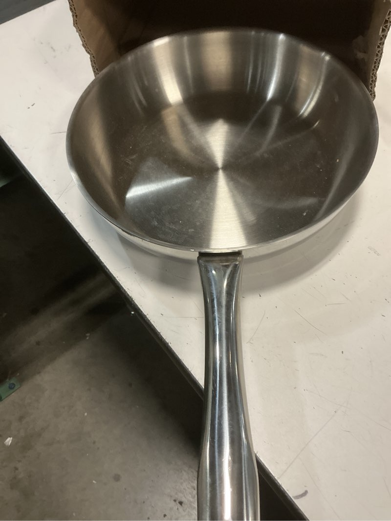 Condition photo showing As Is for sunhouse 11 inch tri-ply stainless steel frying pan, whole-clad no coatings skillet with stay-cool handle for cooking, durable & oven safe to 500°f, dishwasher safe, compatible with all cooktops fry pan (basic) 11 inch