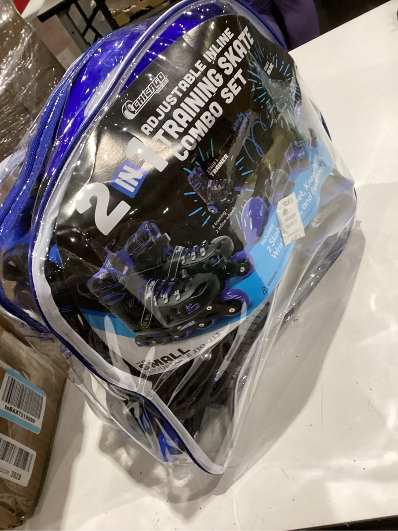 Condition photo showing Good Condition for chicago inline training roller skates with protective gear for kids – durable, top performance roller blades - wrist guards, kneepads & backpack– padded high-top boots,64mm wheels - indoor/outdoor use blue small
