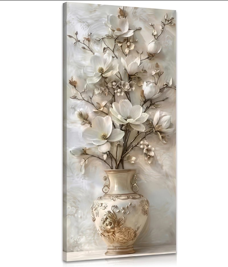 large white floral canvas wall art gold vase flower painting picture wall decor flowers botanical poster print artwork for living room bedroom hallway office