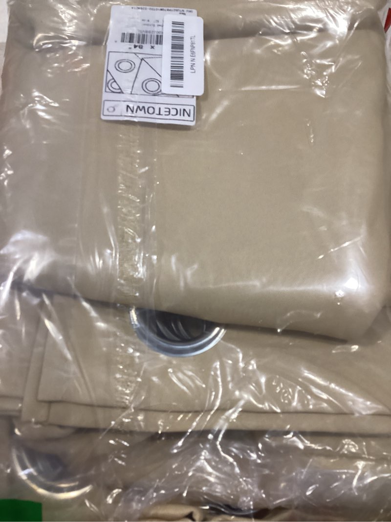 Condition photo showing Good Condition for nicetown weighted outdoor curtains for patio waterproof 84 inches long 2 panels, windproof drapes top & bottom grommets, thermal insulated blinds keep privacy for yard/porch, biscotti beige, 52" wide biscotti beige 52"w x 84"l (pack of 2)