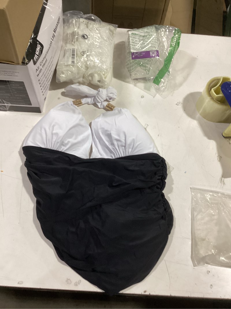 Condition photo showing Good Condition for rxrxcoco women v neck one piece swimsuits tummy control ruched swimwear halter bathing suit x-large 1 black and white