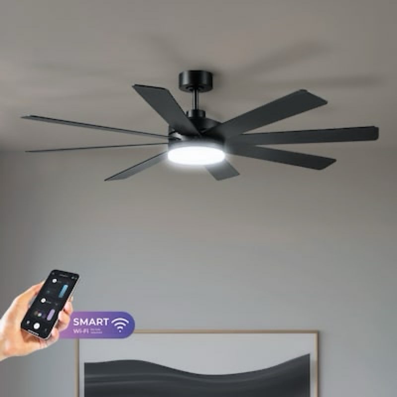 Globe Electric Colossus 60-in Matte Black with Matte Blades LED Covered Outdoor Smart Ceiling Fan
