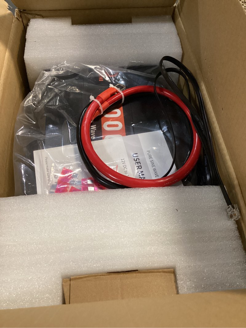 Condition photo showing Good Condition for 2000 watt pure sine wave inverter 12v dc to 110v/120v ac converter for rv/truck/home/off-grid solar car power inverter for vehicles with 3 ac, 2 usb & 1 type-c ports, remote controller cable included 2000w-1