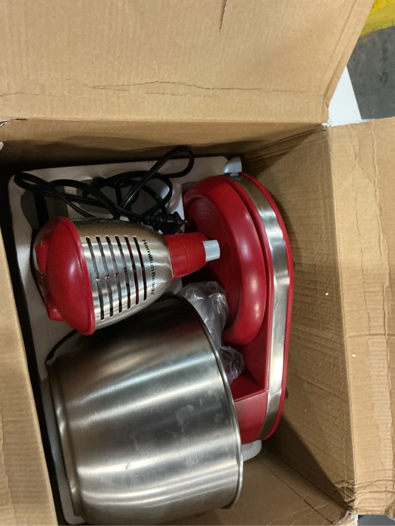Condition photo showing As Is for Hamilton Beach Classic Stand and Hand Mixer, 4 Quarts, 6 Speeds with QuickBurst, Bowl Rest, 290 Watts Peak Power, Red (64654) Red 290 Watts Peak Power