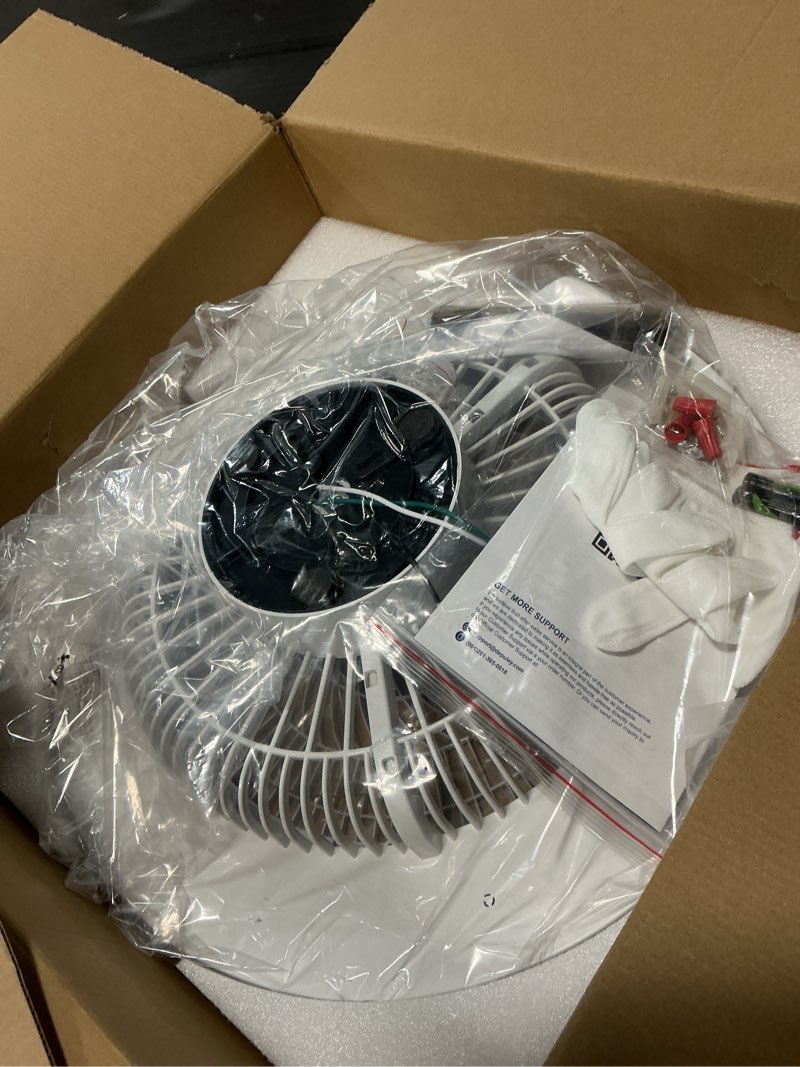 Condition photo showing Good Condition for depuley modern ceiling fan with light: 19" bladeless flush mount low profile led ceiling fans with remote & smart app control - white enclosed fandelier dimmable quiet dc motor for bedroom kids room white-acrylic 19 inch
