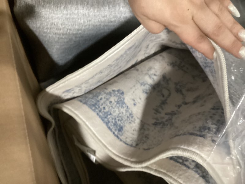 Condition photo showing Good Condition for SIMILAR TO STOCK PHOTO.. UNKNOWN SIZE…  Washable Area Rug Blue Cream Abstract Living Room Bedroom Carpet Neutral Modern Non-Slip Soft Low Pile Lightweight Vacuumable Large Throw Rug for Dining Room 8' x 10' (Rectangular) Blue/Cream
