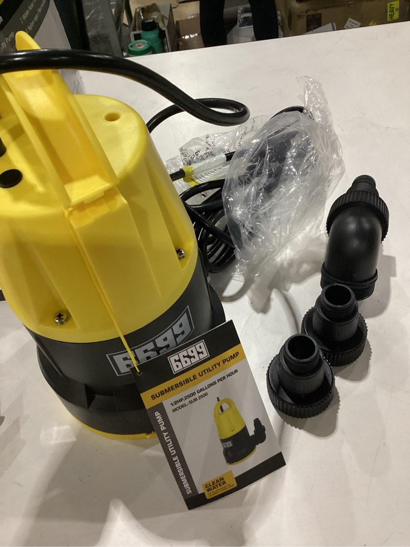Condition photo showing Good Condition for submersible sump pump 1/2hp portable water pump 2500gph drain water for pool pond hot tub flooded house high flow/low water level mode adjustable 0.5 horsepower