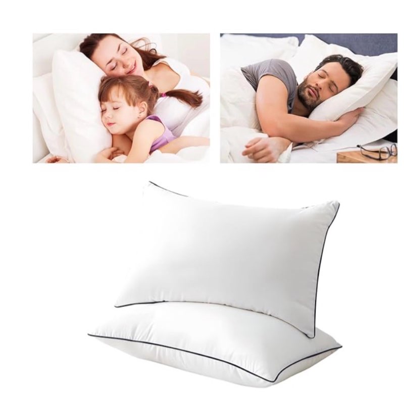 bedding bed pillows for sleeping standard queen king size, cooling hotel quality, gusseted pillow for back, stomach or side sleepers (satin strip dark blue, standard)