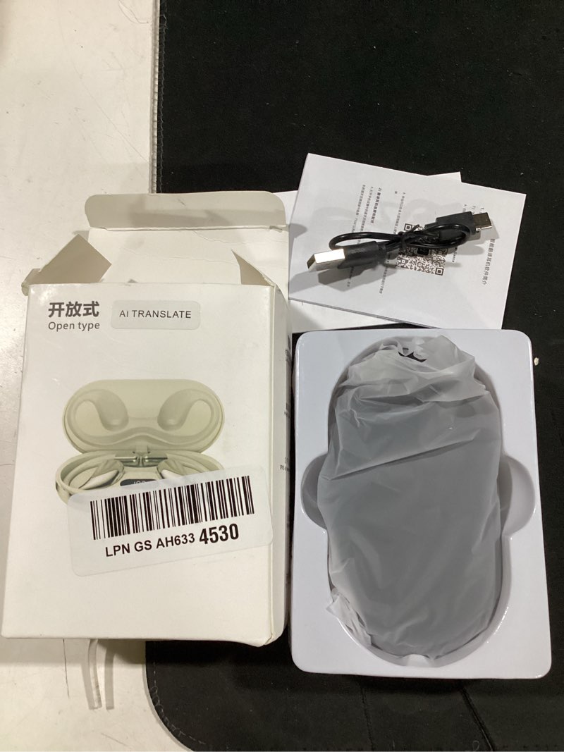 Condition photo showing Good Condition for open ear clip wireless earbuds bone conduction headphones, bluetooth 5.4, open ear design for running fitness,office?built-in mic, ipx7 waterproof, led display charging case,ear hooks black