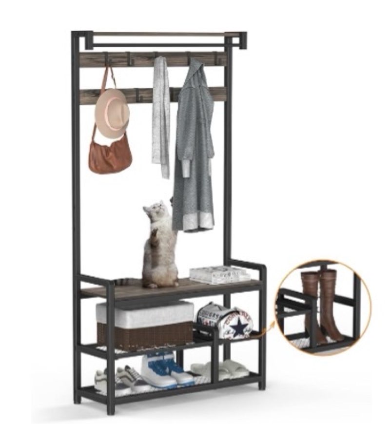mr ironstone coat rack shoe bench, 3-in-1 hall tree entryway storage shelf coat rack stand with hang