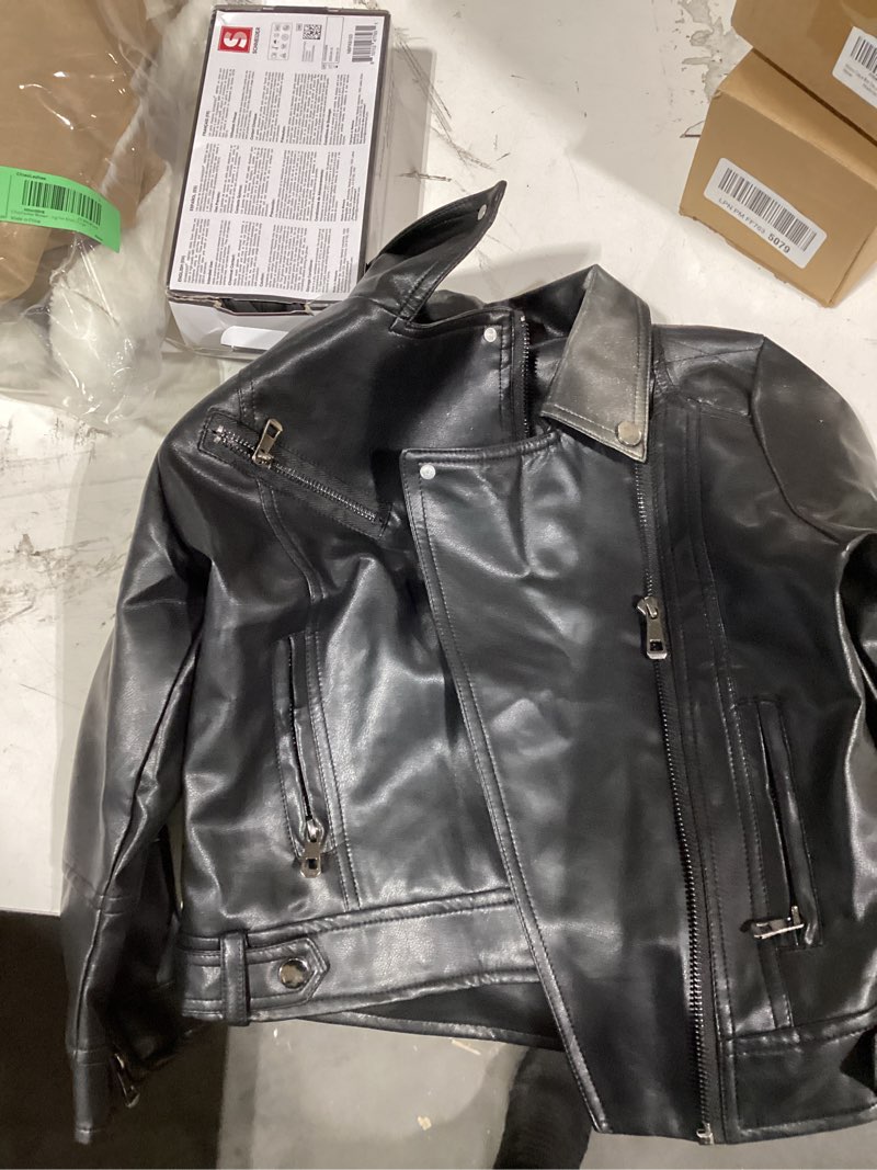 Condition photo showing As Is for similar product Nivne Tco Toddler Girls Motorcycle Leather Jacket - A Piece of Zipper Black Coat Jacket - Cool Girls Outwear Tops for Kids 6 Years Black