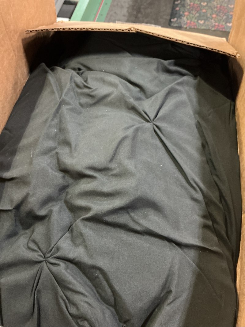 Condition photo showing Good Condition for queen comforter set 7 pieces bed in a bag black luxury soft queen size bed set pintuck pinch pleat bedding sets with comforter, flat sheet, fitted sheet and pillowcases & shams black queen