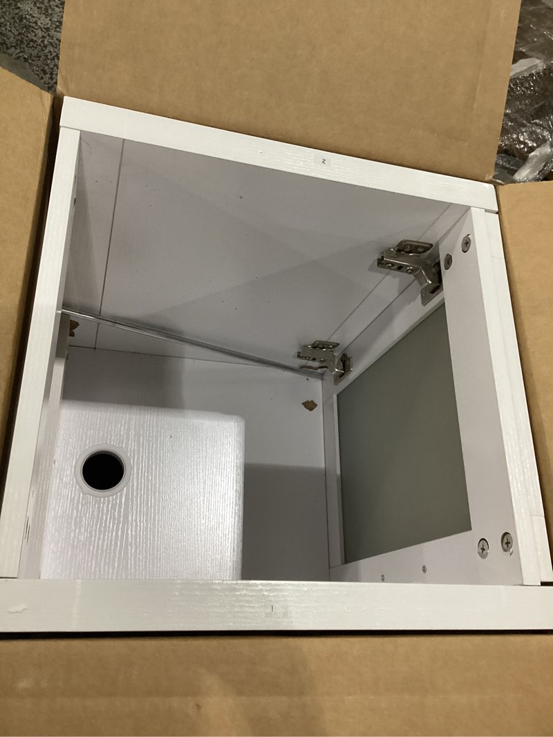 Condition photo showing As Is for wonline 16" bathroom vanity set, single small bathroom cabinet with ceramic sink, modern white cabinet vanity with faucet & pop up drain