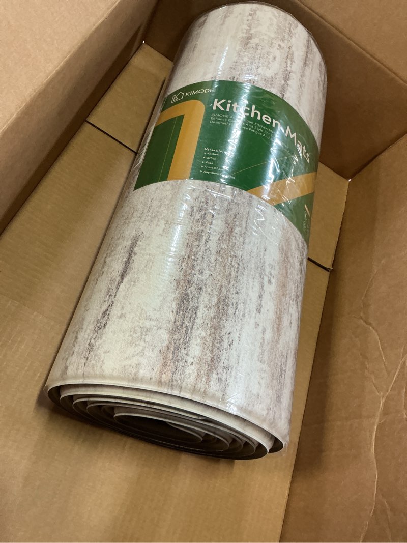 Condition photo showing New/Like New for kimode kitchen anti fatigue mats, farmhouse abstract kitchen rugs sets of 2, memory foam kitchen mats for floor, waterproof non skid standing mats for sink laundry office desk brown 20"x71"+20"x32" 20" x 71"+20" x 32"--0.47 inches light brown/multi