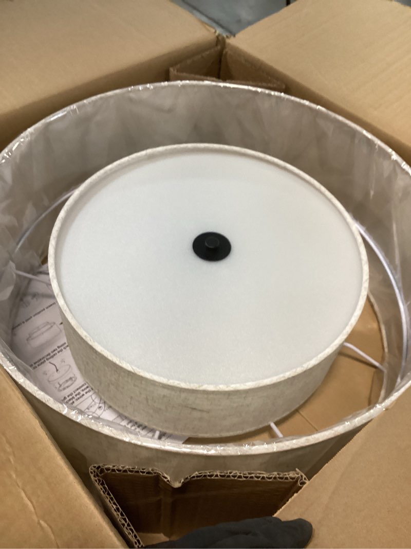Condition photo showing Good Condition for VONLUCE Modern Chandeliers, 18" Drum Chandeliers with 2-Layer Fabric Shade, 4-Light Pendant Light Fixture with E26 Base, Light Fixture for Dining Room Bedroom Living Room, Linen Shade & Nickel Finish Brushed Nickel 18inch