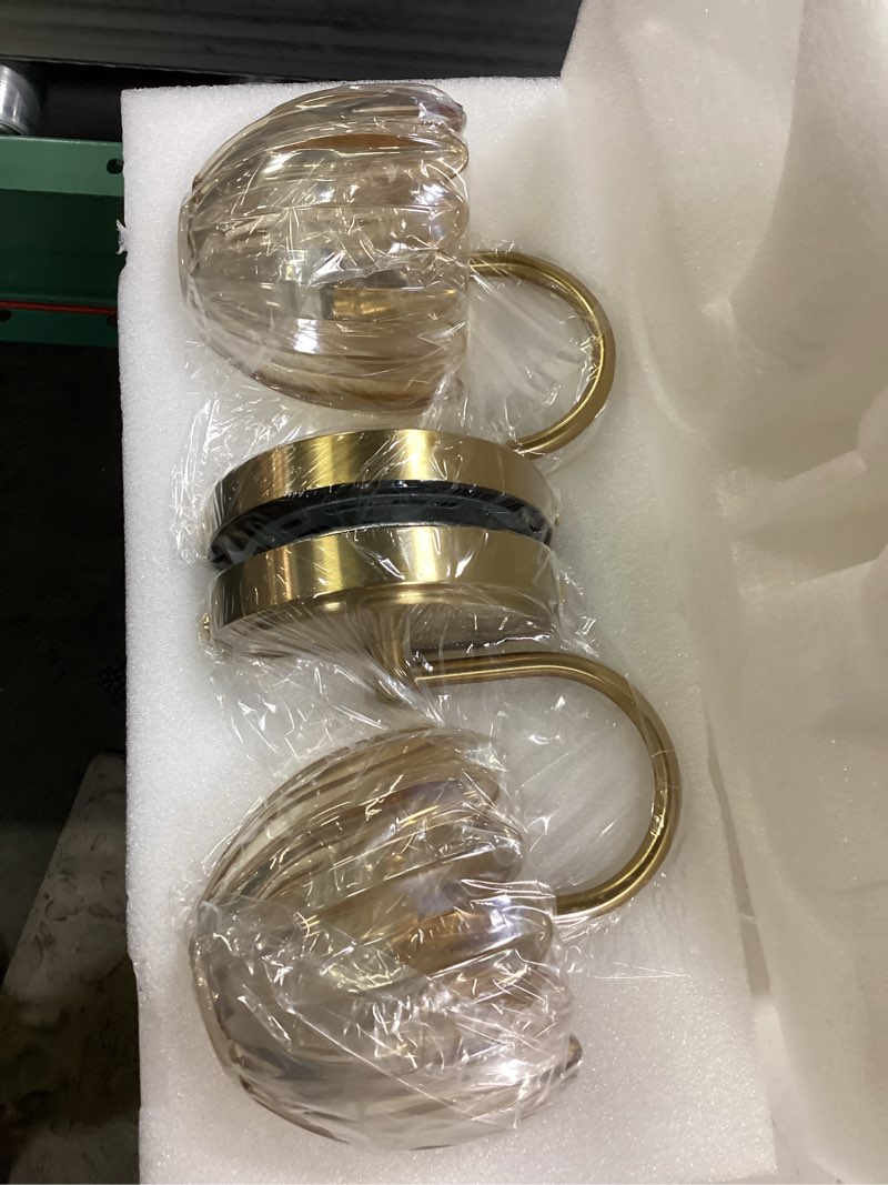 Condition photo showing New/Like New for 2-pack brushed gold bathroom vanity light, single-head wall sconce with ribbed amber tulip glass shade, vintage bathroom light fixtures for bedroom, hallway & bedside (bulbs not included) brushed gold - tulip amber 1-light