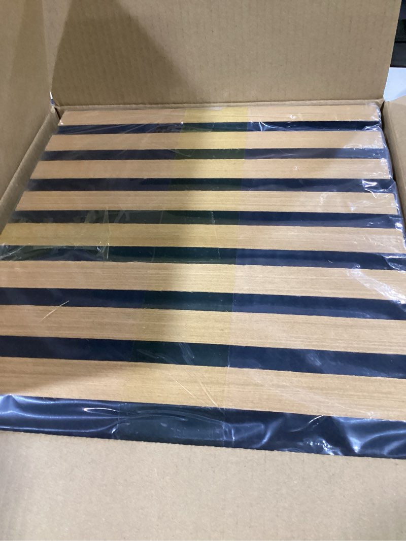 Condition photo showing New/Like New for geelin 8 pcs 3d wood wall panels peel and stick self adhesive wood slat acoustic textured panel for interior wall paneling decor and ceilings soundproof 3d fluted 11.8" x 12.6"(brown)