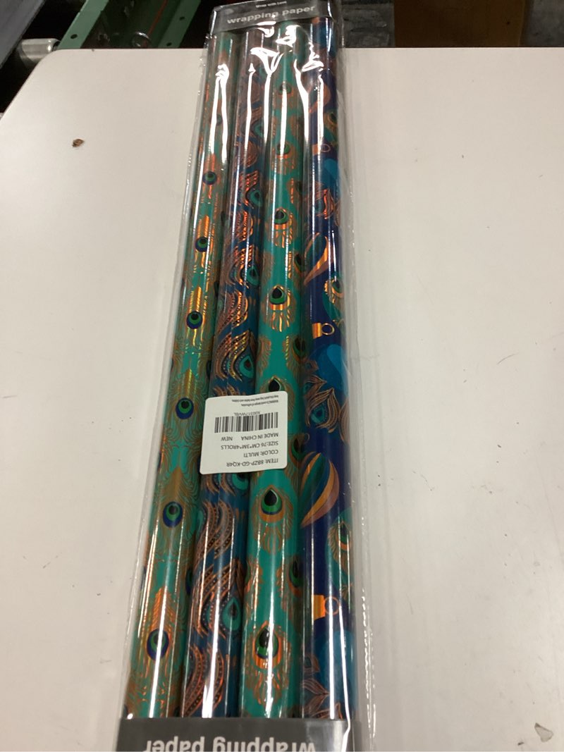 Condition photo showing New/Like New for WRAPAHOLIC Wrapping Paper Roll - Unique Peacock Elements Patterns with Metallic Foil Shine - 4 Rolls - 30 Inch X 120 Inch Per Roll