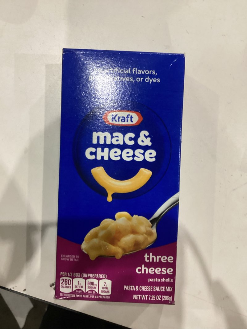 Condition photo showing As Is for Kraft Mac & Cheese, 1 Box, for Easy Dinner or Dinner Sides, Three Cheese with Mini-Shell Pasta, No Artificial Flavors, Preservatives or Dyes, 7.25 oz 7 Ounce (Pack of 1)