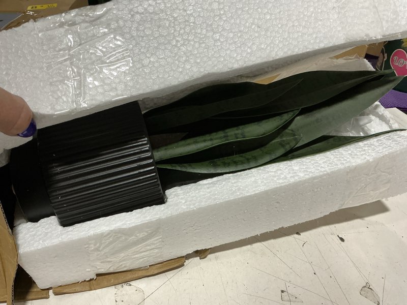 Condition photo showing Good Condition for artificial plants sansevieria snake plant with black ceramic pot desk small fake plant for indoor living room kitchen bathroom farmhouse home decor
