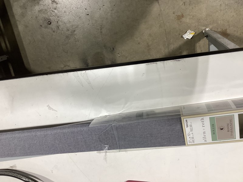 Condition photo showing New/Like New for allen + roth simple rise roller 27-in x 72-in gray room darkening cordless roller shade