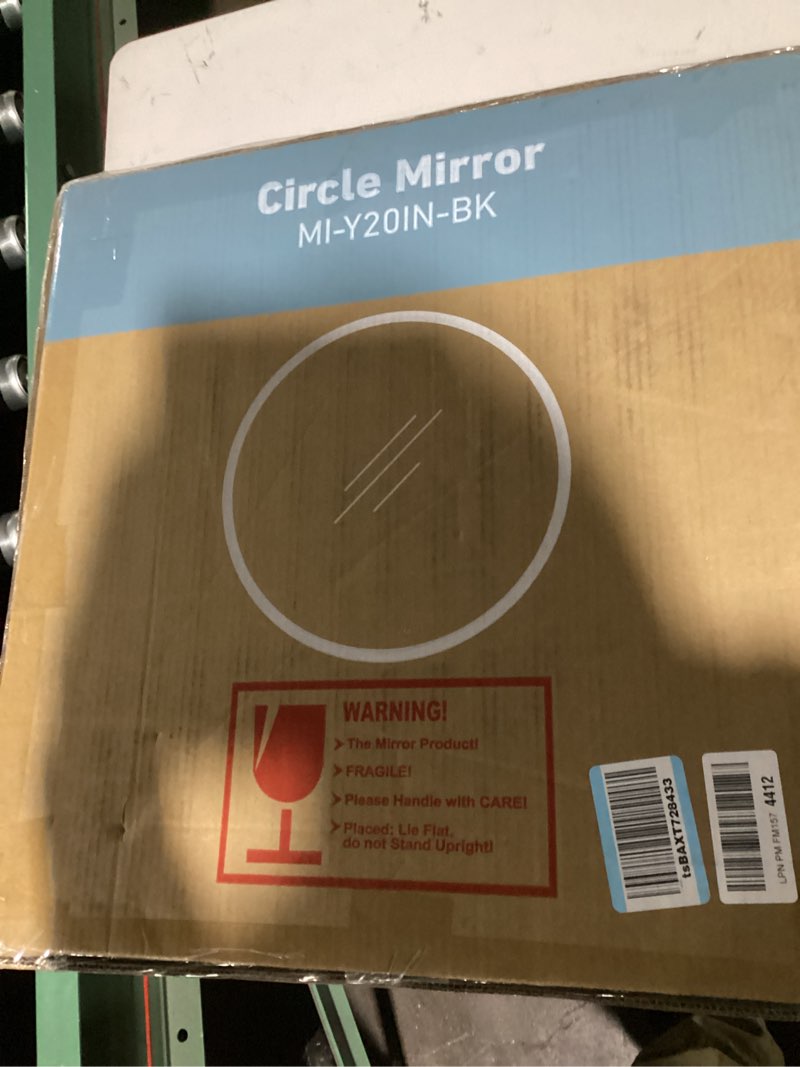 Condition photo showing Good Condition for idealhouse 18 inch black round wall mirror, circle mirror metal frame for bathroom, vanity, entryway, bedroom, living room, wall mounted modern rustic decor black 18"l x 18"w