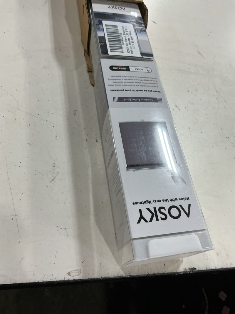 Condition photo showing New/Like New for aosky cordless roller shades blackout blinds for windows room darkening rolled up shades with spring system, uv protection window shades door blinds for home and office (30.5" w x 72" h, black) 30.5"w x 72"h black